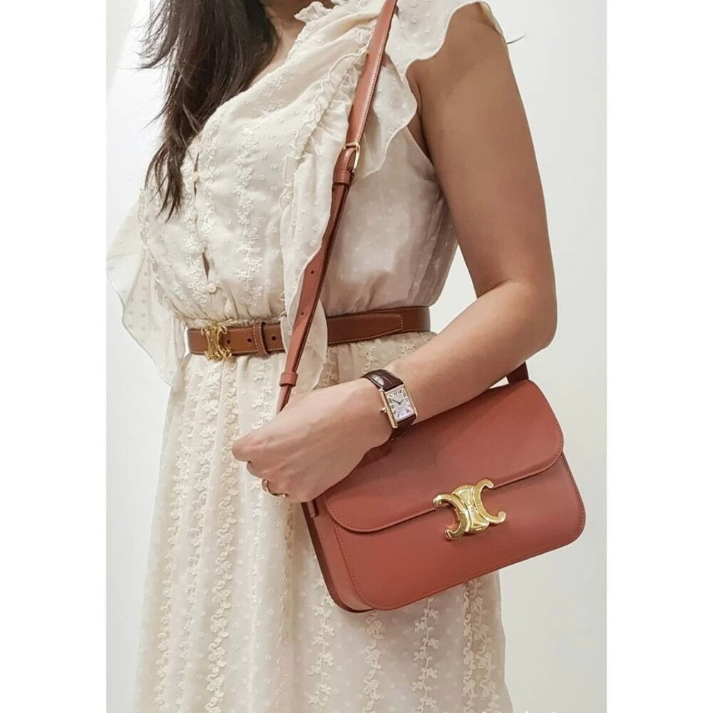 Celine Tan Trimphe Belt with Gold Buckle 90